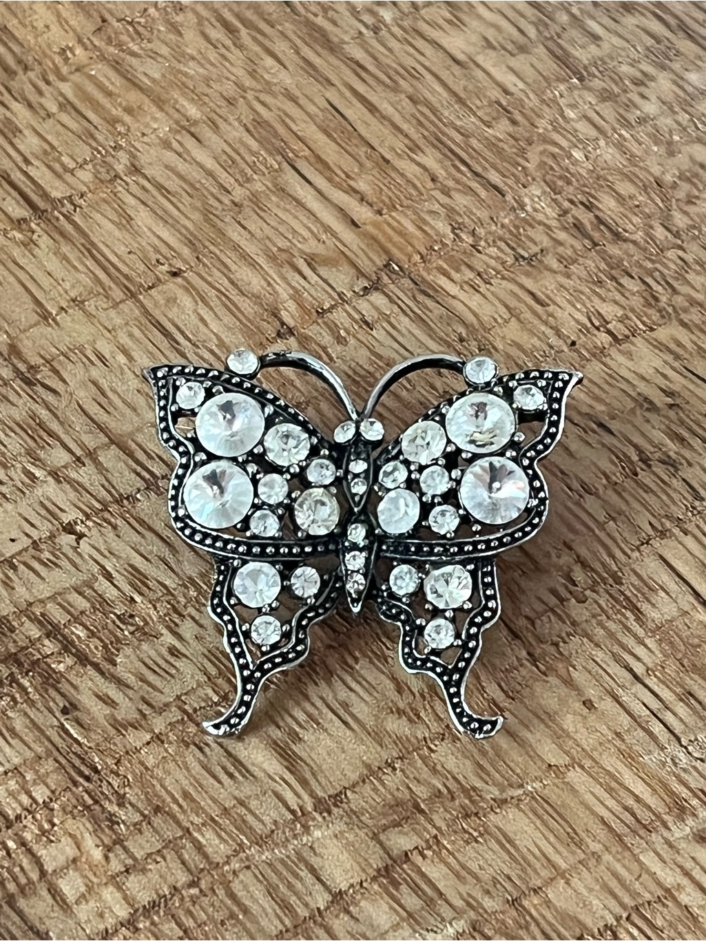 Crystal Butterfly Brooch Pin - Silver Tone